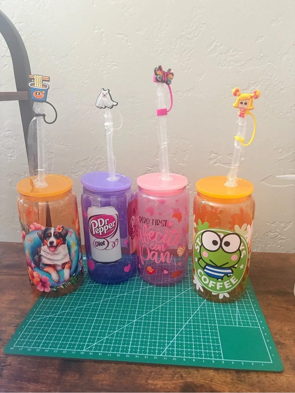 Cute Orange Lid Acrylic Tumbler with Frog Coffee Design - Home Party Supplies